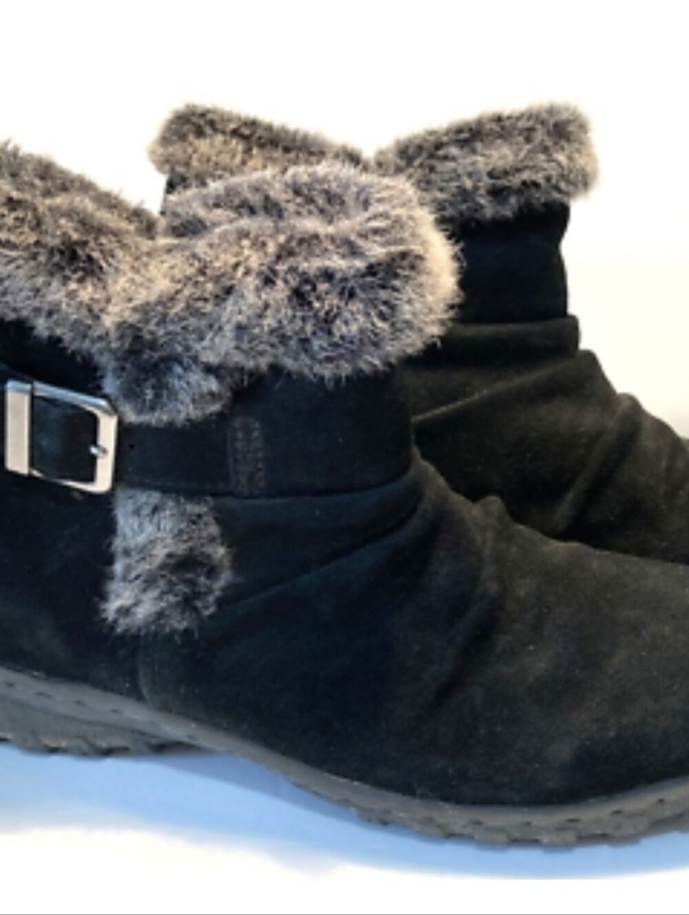 Khombu "Lindsey" Black Suede Faux Fur Cuff Ankle Snow Boots - Picture 10 of 14